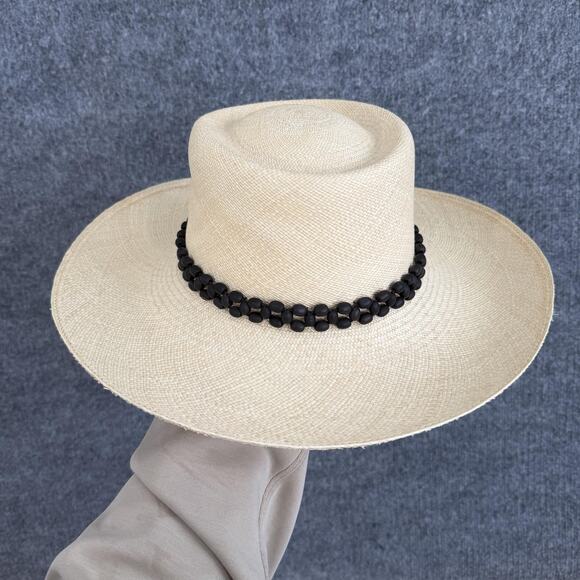 Artesano Hat Medium Tulipan Beaded in Natural Panama Straw Wide Brim Summer Chic main image 4